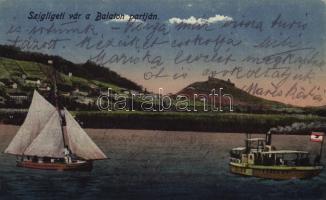 Szigliget, vár a Balaton partján, gőzhajó