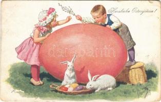1925 Herzliche Ostergrüsse! / Children art postcard with Easter greeting. B.K.W.I. 4656-4. s: K. Feiertag (kis szakadás / small tear)