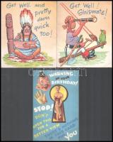 1957 Humoros, mozgatható amerikai üdvözlőkártyák, 3 db
