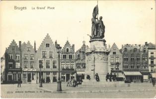 Bruges, Brugge; La Grand Place / statue, square