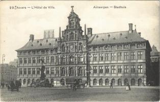 Antwerp, Anvers, Antwerpen; LHotel de Ville / town hall, horse-drawn carriage, staute