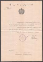 1943 Dr. Rády Géza budapesti kir. ítélőtáblai bíró m. kir. kúriai bírói kinevezése, fejléces papíron, Tasnádi Nagy András (1882-1956) igazságügyi miniszter aláírásával, pecséttel.