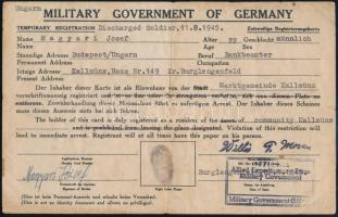 1945 Military Government of Germany, temporary registration, angol és német nyelven