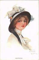 Disappointed, Lady in hat. The Carlton Publishing Co. Series No. 703/2. s: M. Sharfe, So.Stpl. (EK)