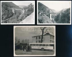 cca 1930-1940 4 db fotó, közte 2 db viaduktot ábrázoló (Vajdahunyad-Gyalár vonalon), 1 db vonatot, 1 db buszt ábrázoló fotó, 6×8,5 és 13×18 cm közötti méretekben