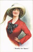 Ready for Sport. Lady in hat. The Carlton Publishing Co. Series No. 607. s: R. Miller