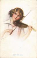 1913 Heart and soul, Lady with violin. The Carlton Publishing Co. Series No. 674/3. artist signed