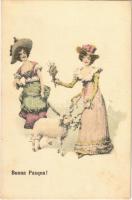 Buona Pasqua! / Ladys art postcard with Easter greeting and lamb. B.K.W.I. 4015/7. litho