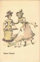 Buona Pasqua! / Ladys art postcard with Easter greeting and lamb. B.K.W.I. 4015/5. litho