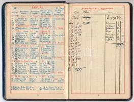 1911 Zsebnaptár bőr kötésben, bejegyzésekkel