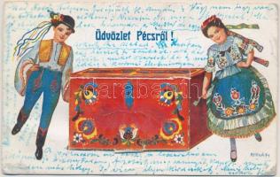 1940 Pécs, népviseletes leporello s: Bernáth (EK)