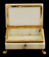 Alabástrom ékszeres dobozka fém lábakkal 11x7,5 cm