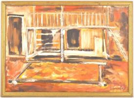 Perlmutter jelzéssel: Ház. Olaj, karton, fa keretben. 45,5x64,5 cm