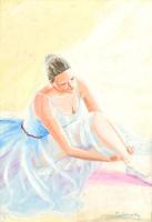 Medveczky jelzéssel: Balerina. Olaj, karton. Sérült fa keretben. 50x34,5 cm