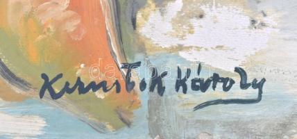 Kernstok Károly jelzéssel: Csendélet tájban. Olaj, farost, sérült. 40x40 cm