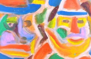 Csepeli Németh Miklós (1934-2012): Bohócok. Olaj, karton, jelzett, 47,5x53,5 cm