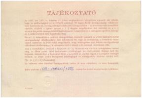 1991. Kárpótlási jegyről szóló utalvány 10.000Ft-os névértékben, "U" sorozat", száraz...