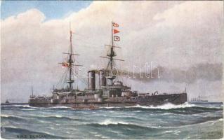 HMS Duncan Royal Navy Duncan-class pre-dreadnought battleship. Raphael Tuck & Sons Oilette Postcard 9183. Our Ironclads Series V. s: William Frederick Mitchell