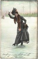 1903 Ice skate, lady with snowball, winter sport (EK)
