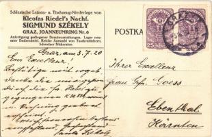 1920 Schlesische Leinen- u. Tischenzeug-Niederlage von Kleofas Riedel's Nachf. Sigmund Székely....