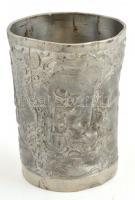 2 db címeres ón tányér d:23 cm + vadász jelenetes pohár 10 cm