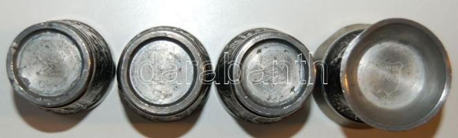 4 db szép domborműves alpakka pálinkáspohár vadász motívumokkal (pecsétes, sorszámos)