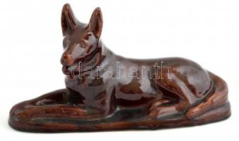 Festett, mázas kerámia kutya szobor, apró kopással, 16x29 cm