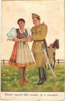 Huszár vagyok édes rózsám, az is maradok... Kluka Jenő kiadása / Hungarian military art postcard, hussar, folklore s: Kluka (EB)