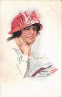 Lady in hat art postcard. ERKAL Künstler-Serie 308/2. s: Usabal (EB)