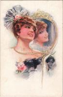 1918 Lady befor the mirror. ERKAL Künstler-Serie 304/4. s: Usabal