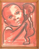 Olvashatatlan jelzéssel: Gyermekfej. Budapest, 1973/4/16. Papír, akvarell, üvegezett fa keretben, 45,5x34,5 cm