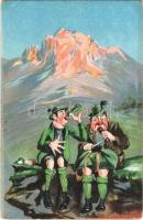 German drunk men humour art postcard. Heliocolorkarte von Ottmar Zieher (EK)