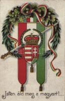 1916 Isten áldd meg a magyart! / WWI Austro-Hungarian K.u.K. Hungarian military propaganda, Hungarian flag, coat of arms. M.B.L. 1557.