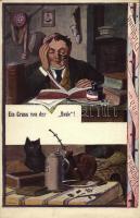 1907 Ein Gruss von der Bude / German Studentica art postcard (EK)