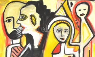 fe. LL .'98 jelzéssel: Alakok. Olaj, papír, 70x50 cm