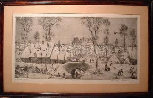 Würtz Ádám (1927-1994): Előző hó, szignált rézkarc keretben 53x34cm