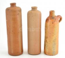 3 db kerámia italtároló palack, jelezettel, sérüléssel, m: 24, 27 és 29 cm