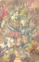Sárközy Zoltán (1910-?): Virágcsendélet. Akvarell, papír, jelzett, sérült. Neobarokk stílusú üvegezett keretben, 32×22 cm