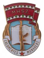 1957. MHSZ (Magyar Honvédelmi Szövetség) Eredményes Munkáért zománcozott, aranyozott kitüntető jelvénye, eredeti, bársonybetétes tokjában (43x31mm) T:1