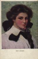 Reife Kirschen / Girl with cherry in her mouth. Lady art postcard. M. Munk Wien Nr. 832. s: Clarence F. Underwood (EK)