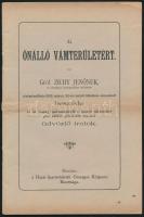 cca 1902 Az önálló vámterületért. Gróf Zichy Jenőnek, az Országos Iparegyesület elnökének a képviselőház 1902. márcz. 22-én tartott ülésében elmondott beszéde és az ország ipartestületeitől e beszéd alkalmából gróf Zichy Jenőhöz érkezett üdvözlő iratok.