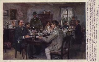 1927 Vasárnap délután / Hungarian art postcard, men playing cards s: Bihari