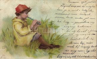 1901 Child playing the flute. litho (fl)