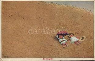 1922 Die Sorglosen. Liebehaber-Sammelmappe No. 1009. Sommerurlaub auf dem Lande / Romantic couple. Children art postcard s: Herbert Schultz (EB)