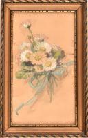 Ilonka jelzéssel: Virágok. Akvarell, karton. Régi, díszes, üvegezett fa keretben, 23,5×14 cm