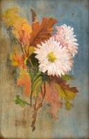 Ilonka jelzéssel: Virágok. Akvarell, karton. Régi, díszes, üvegezett fa keretben, 15×23 cm