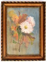 Ilonka jelzéssel: Virágok. Akvarell, karton. Régi, díszes, üvegezett fa keretben, 15×23 cm