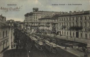 1920 Warszawa, Warschau, Warsaw; Krakauer Vorstadt / Krak. Przedmiescie / street view, trams, shops (fl)