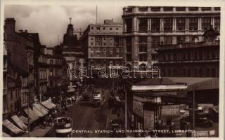 Liverpool, Central Station and Ranelagh Street, tram, shops, automobiles, truck (EK)