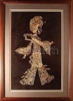 Dekoratív csipke kép távol keleti motívumokkal 32x45 cm keretben